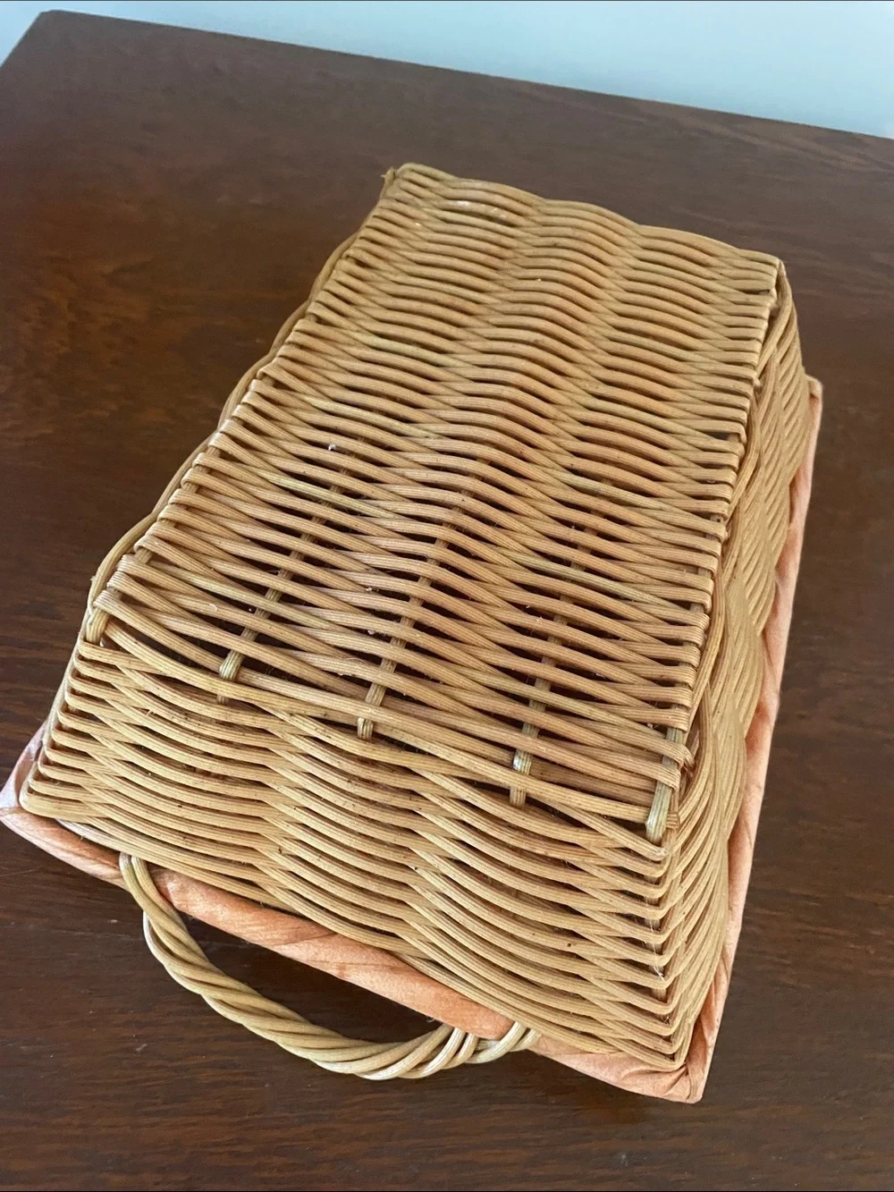 Woven Rectangular Serving Basket in Natural Brown - with handles